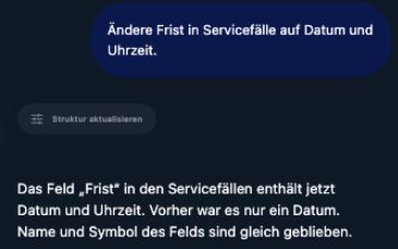 KI passt das Fristfeld von Datum auf Datum und Uhrzeit an
