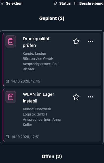 Servicefälle als gruppierte Liste