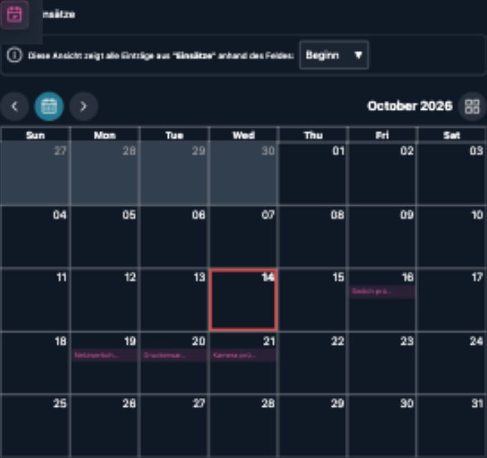 Kalender mit Einträgen aus dem Service-Workspace