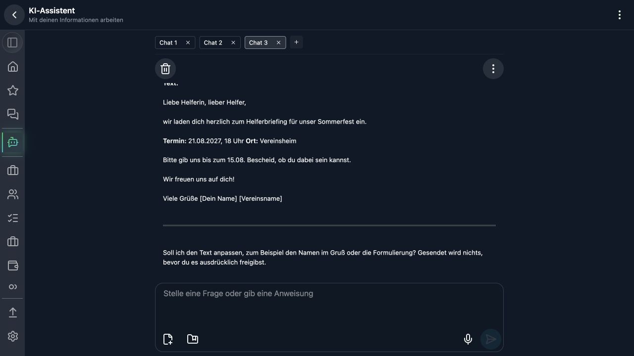 E-Mail-Textentwurf in der App; keine Nachricht versendet.